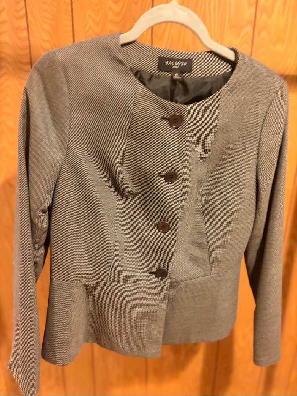 Talbots Gray Round-Neck Button Front Blazer